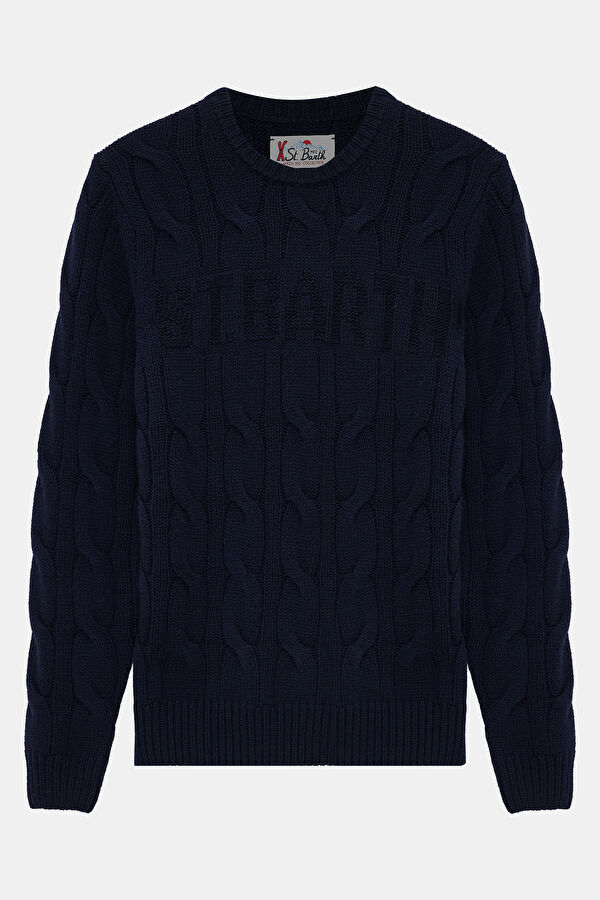 Navy Jacquard Viscose/Wool Knit Sweater