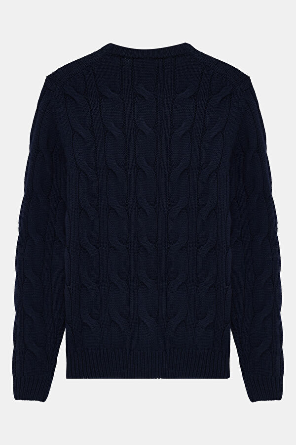 Navy Jacquard Viscose/Wool Knit Sweater 2