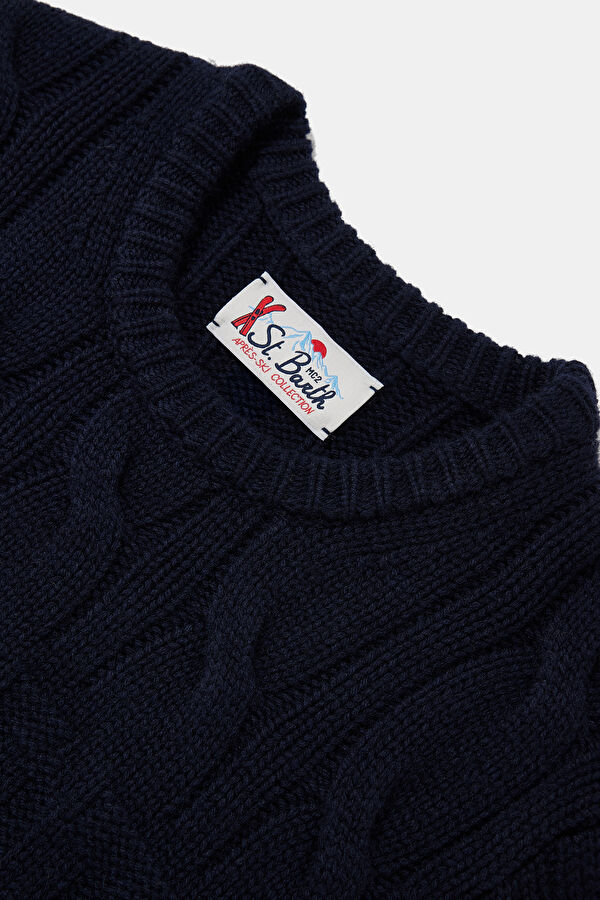 Navy Jacquard Viscose/Wool Knit Sweater 3