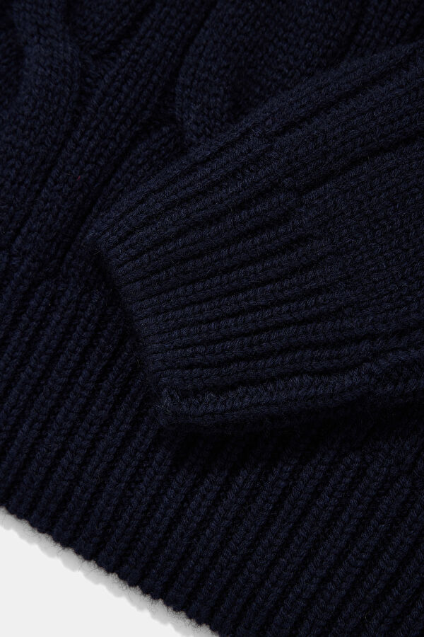 Navy Jacquard Viscose/Wool Knit Sweater 4