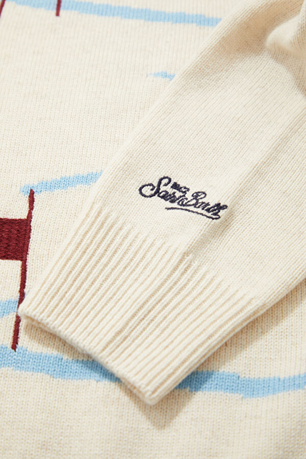 Cream Jacquard Viscose/Wool Knit Men's Sweater 5