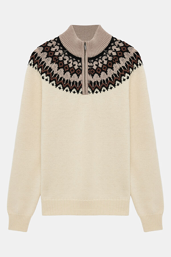 Khaki Patterned Knit Sweater