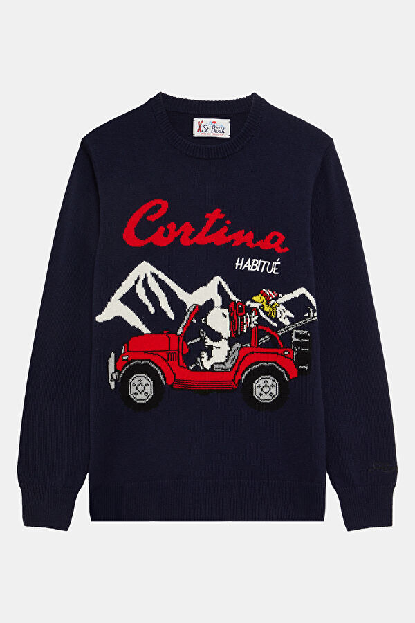 Navy Jacquard Viscose/Wool Knit Sweater