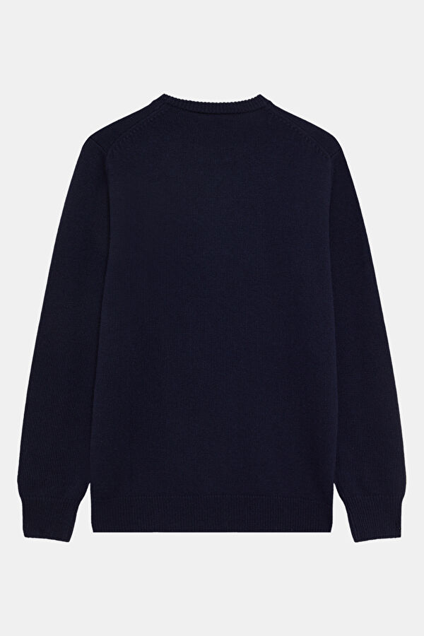 Navy Jacquard Viscose/Wool Knit Sweater 2