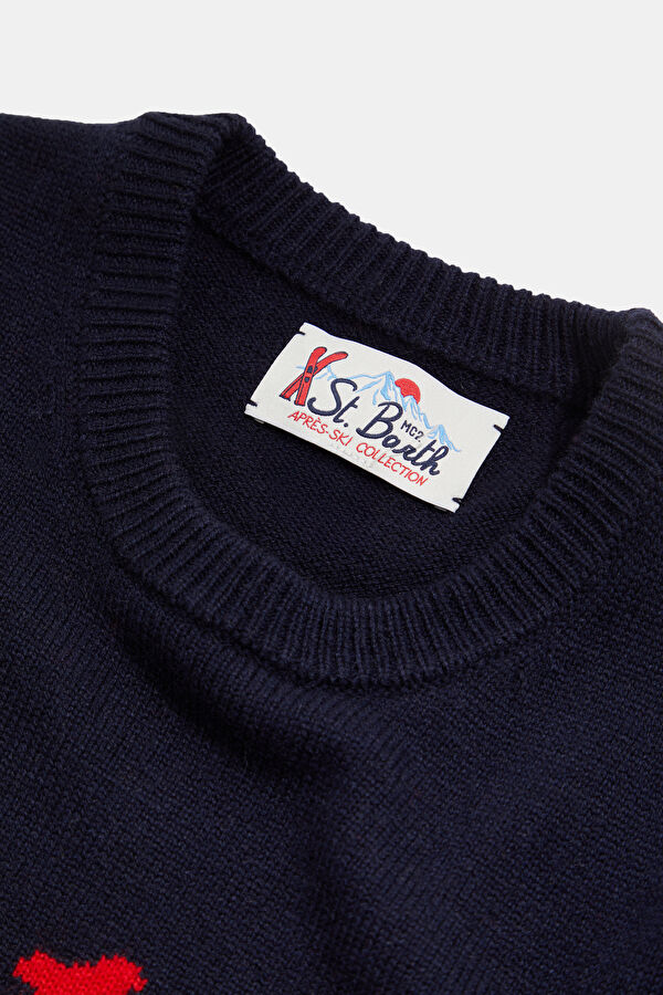 Navy Jacquard Viscose/Wool Knit Sweater 3