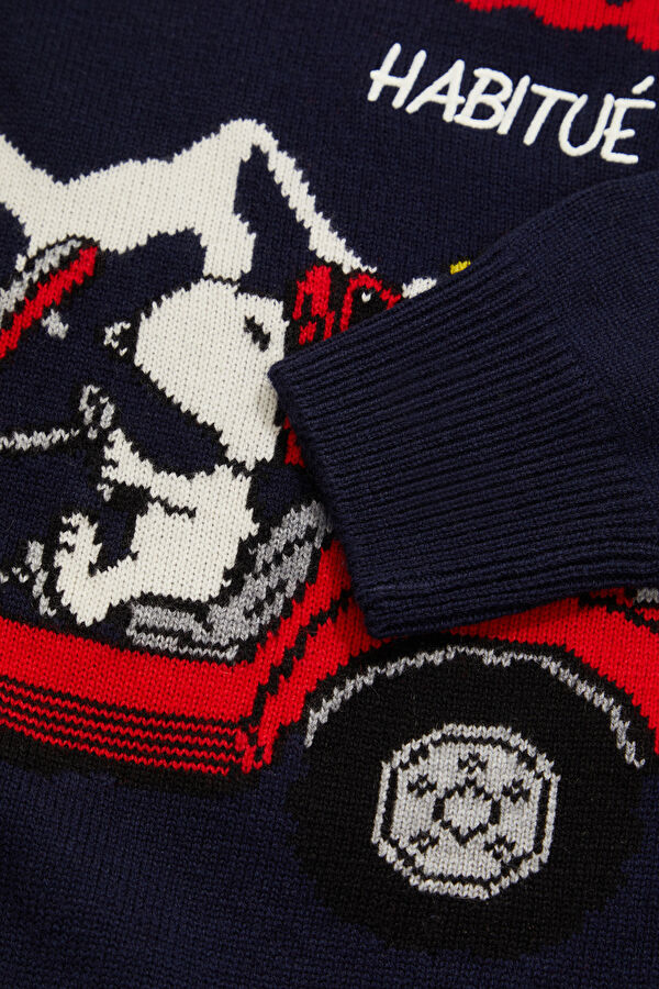 Navy Jacquard Viscose/Wool Knit Sweater 4