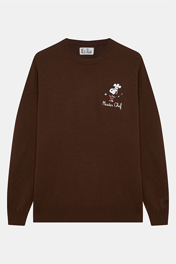 Coffee Jacquard Wool Knit Men's Sweater