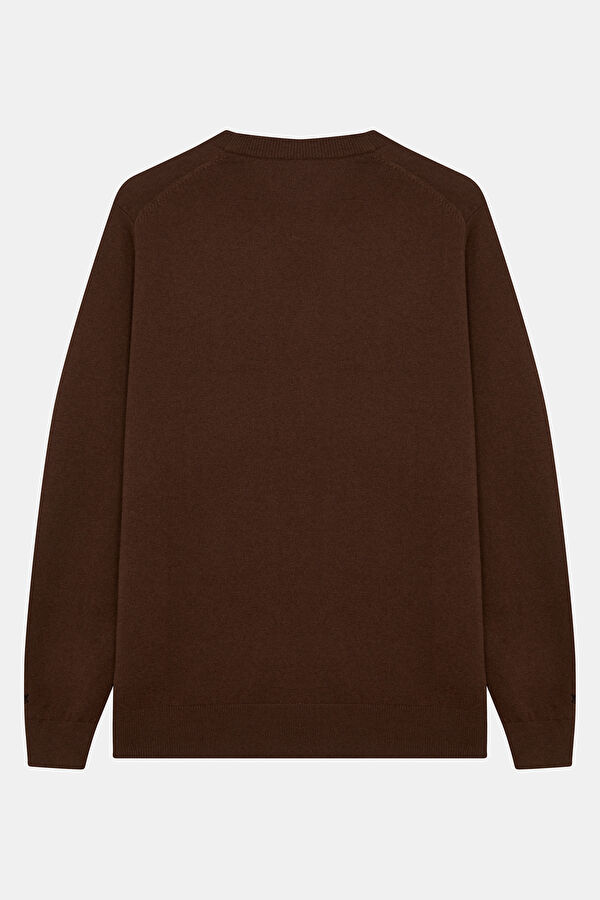 Coffee Jacquard Wool Knit Men's Sweater 2