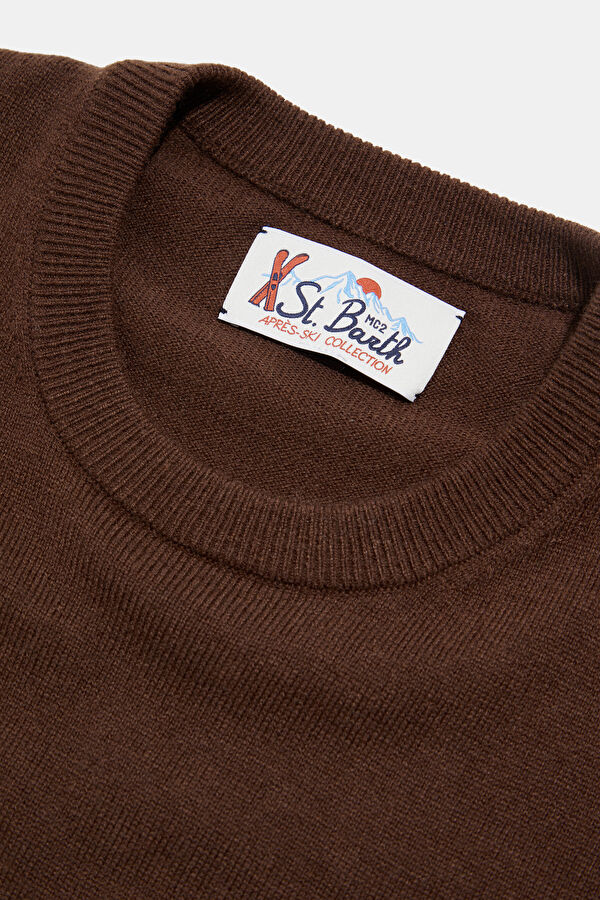 Coffee Jacquard Wool Knit Men's Sweater 3