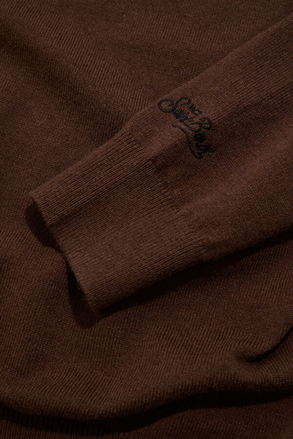 Coffee Jacquard Wool Knit Men's Sweater 5