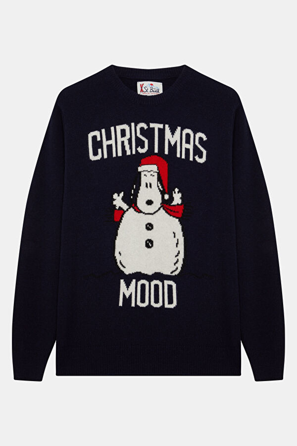 Navy Blue Jacquard Viscose/Wool Knit Men's Sweater