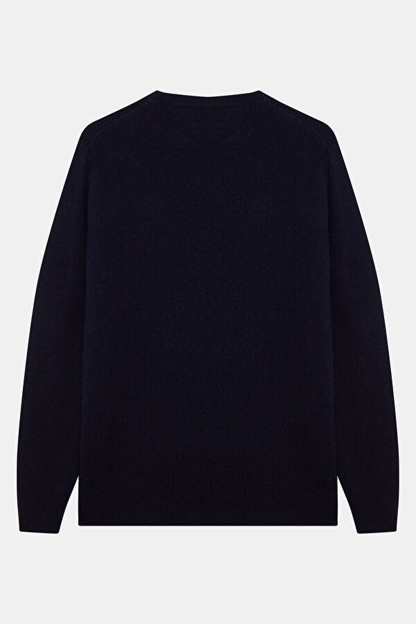Navy Blue Jacquard Viscose/Wool Knit Men's Sweater 2