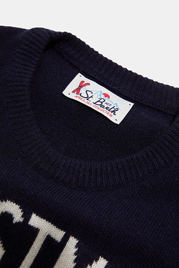 Navy Blue Jacquard Viscose/Wool Knit Men's Sweater 3