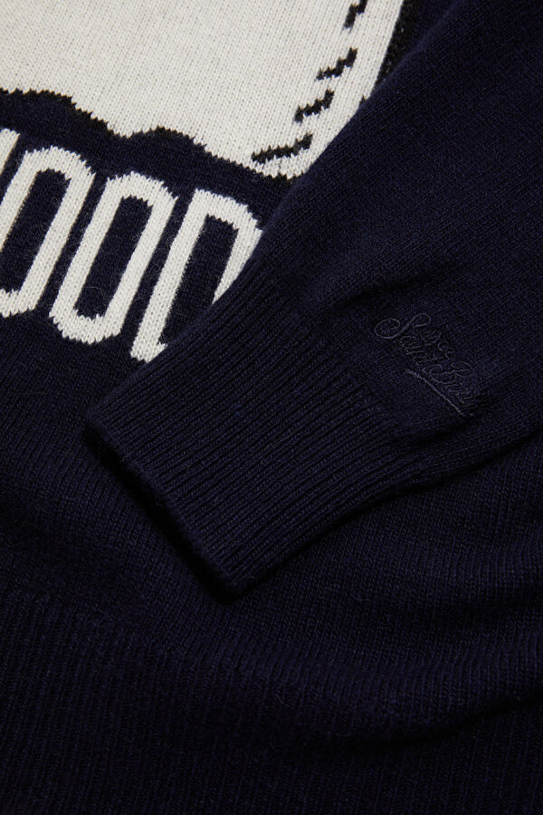 Navy Blue Jacquard Viscose/Wool Knit Men's Sweater 5