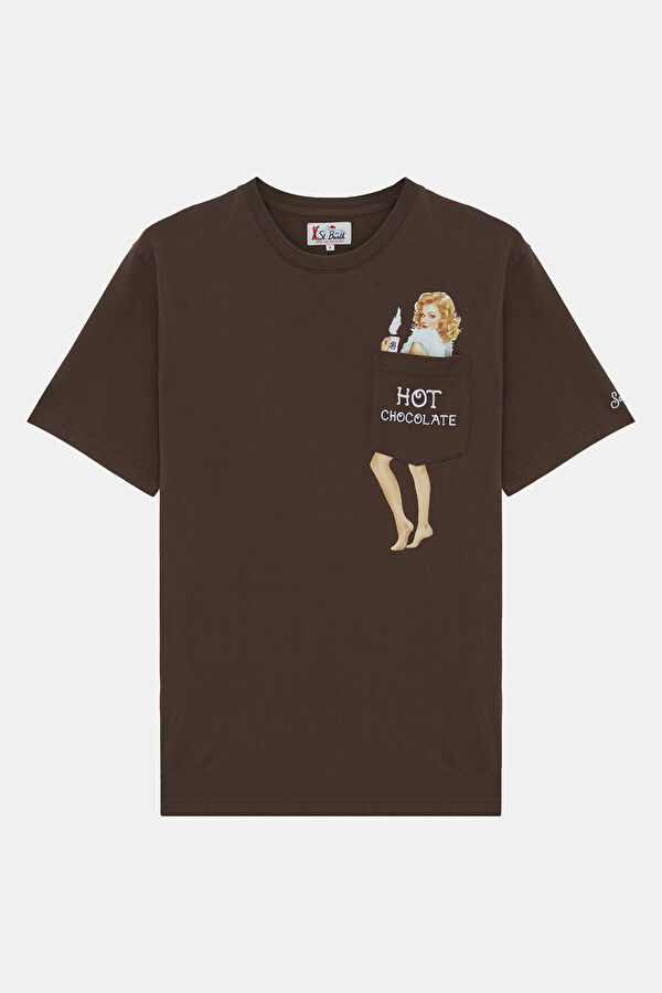 Relax Fit Brown Crew Neck Printed T-Shirt