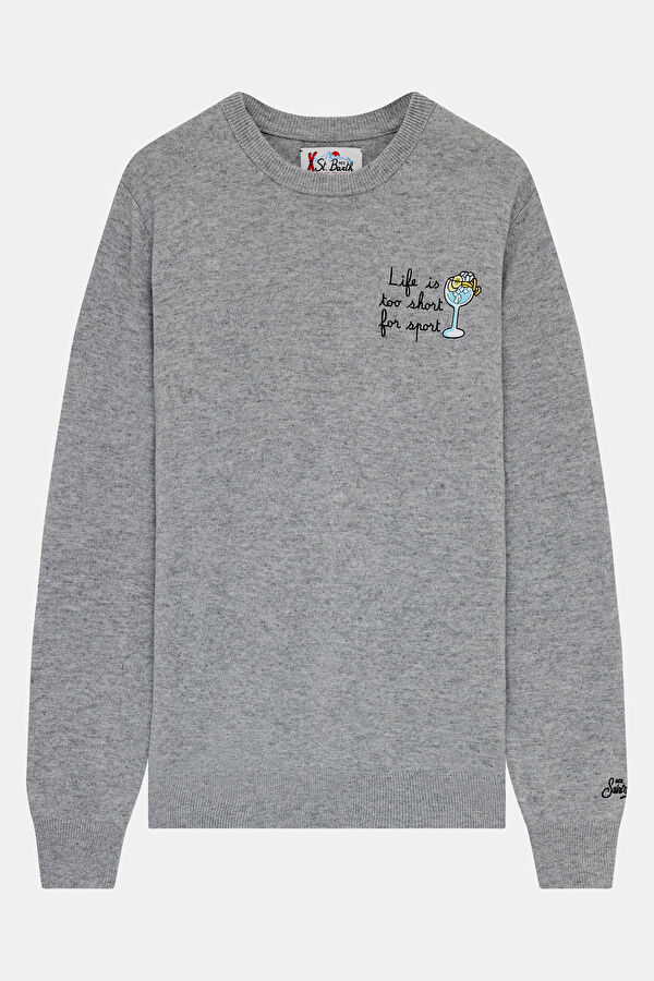 Grey Jacquard Wool Knit Men's Sweater