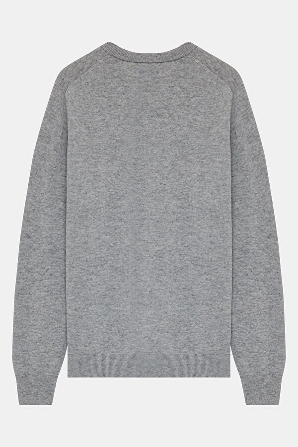 Grey Jacquard Wool Knit Men's Sweater 2