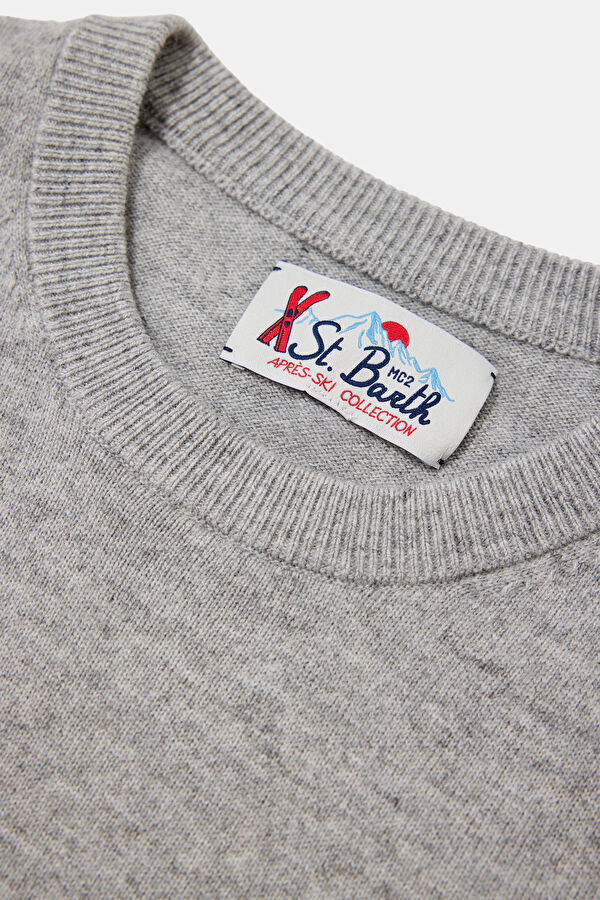 Grey Jacquard Wool Knit Men's Sweater 3