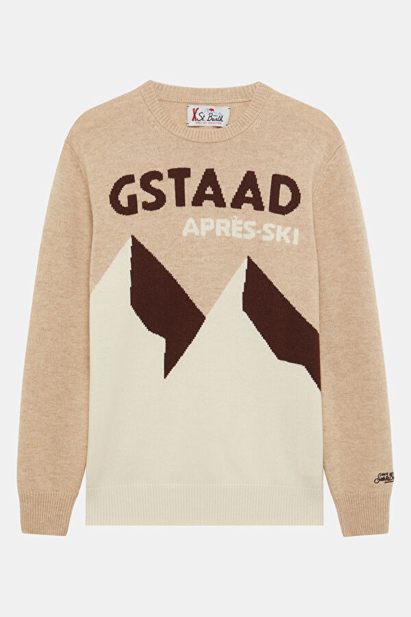 Beige Jacquard Viscose/Wool Men's Sweater