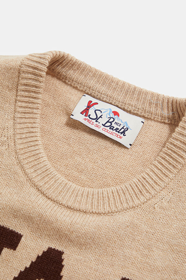 Beige Jacquard Viscose/Wool Men's Sweater 3