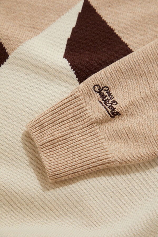 Beige Jacquard Viscose/Wool Men's Sweater 5