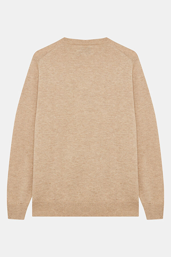 Beige Jacquard Wool Knit Men's Sweater 2