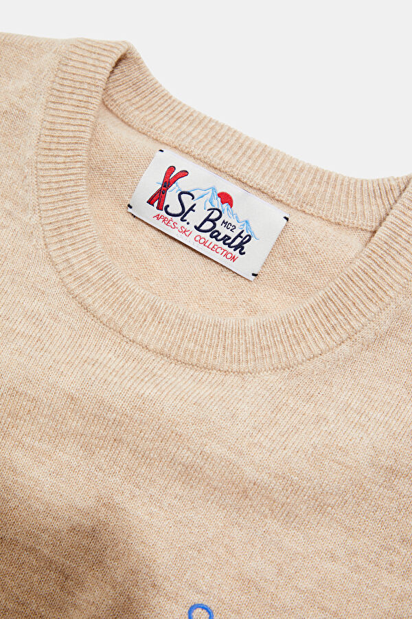 Beige Jacquard Wool Knit Men's Sweater 3