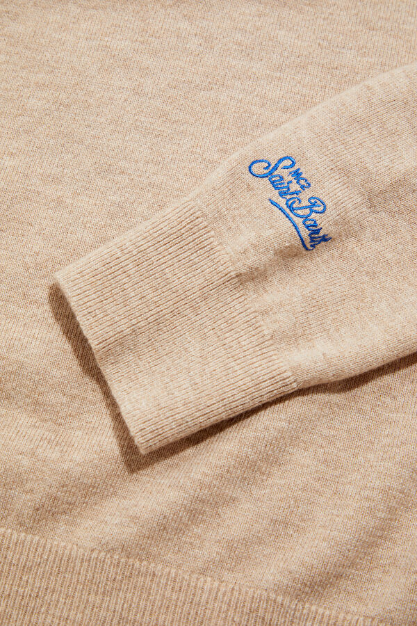 Beige Jacquard Wool Knit Men's Sweater 5