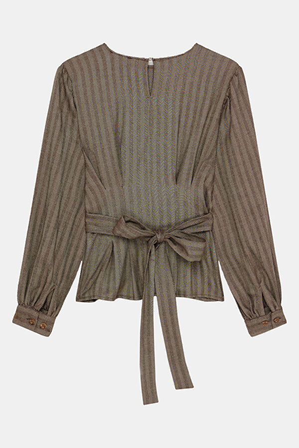 Coffee Short-Sleeved Women's Blouse 6