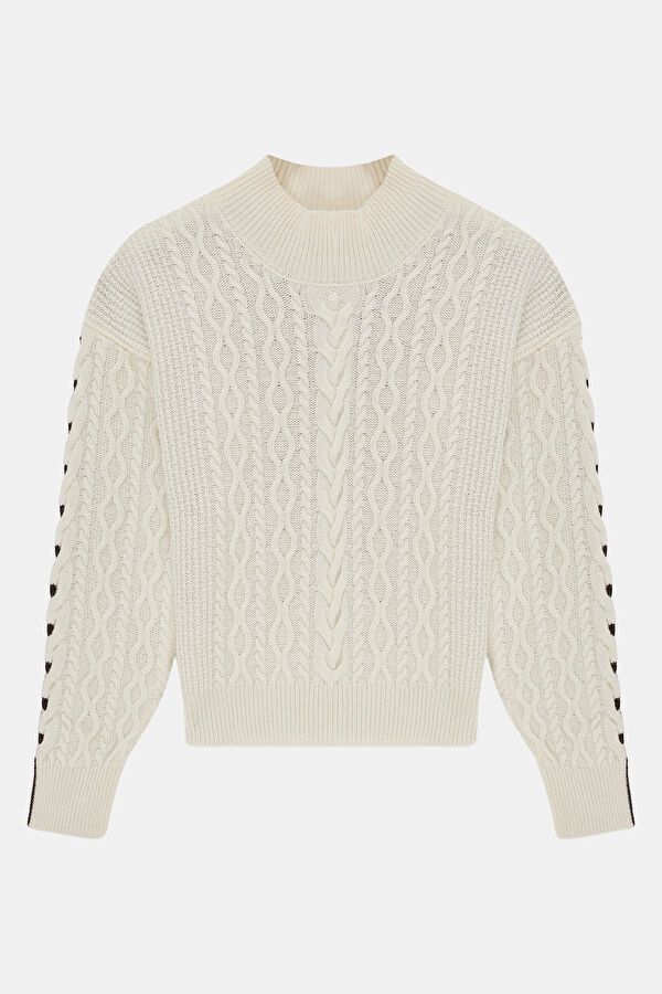 Off-White Coffee Knitted Pattern Women's Sweater 6