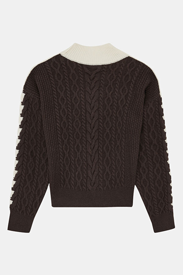 Off-White Coffee Knitted Pattern Women's Sweater 7