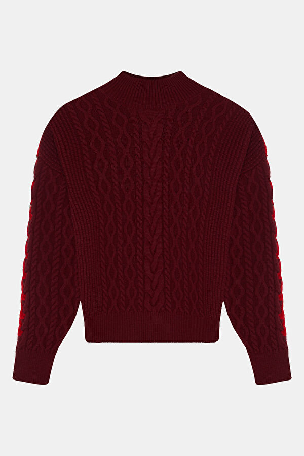 Burgundy Knitted Pattern Women's Sweater