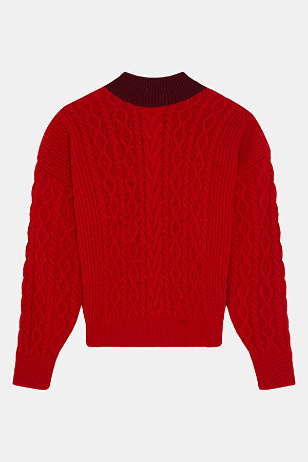Burgundy Knitted Pattern Women's Sweater 2