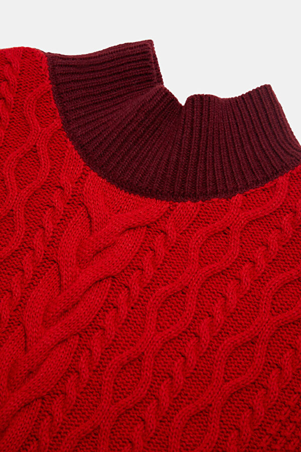 Burgundy Knitted Pattern Women's Sweater 3