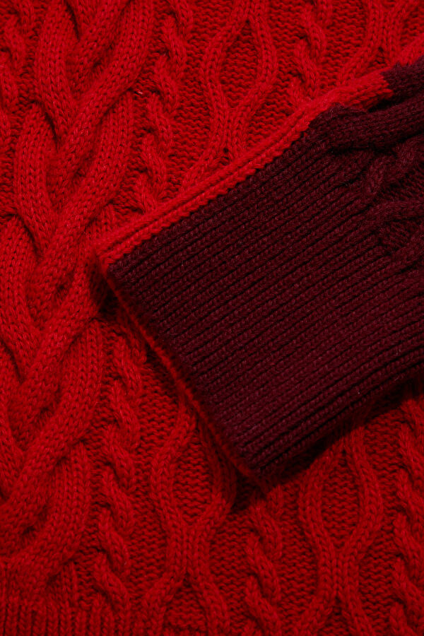 Burgundy Knitted Pattern Women's Sweater 4