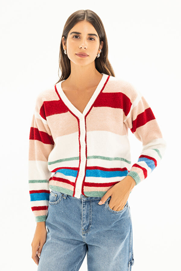 Multicolored Striped Women's Cardigan