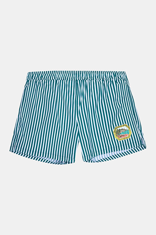 Men's Swimsuit with White Stripes and Elastic Waistband