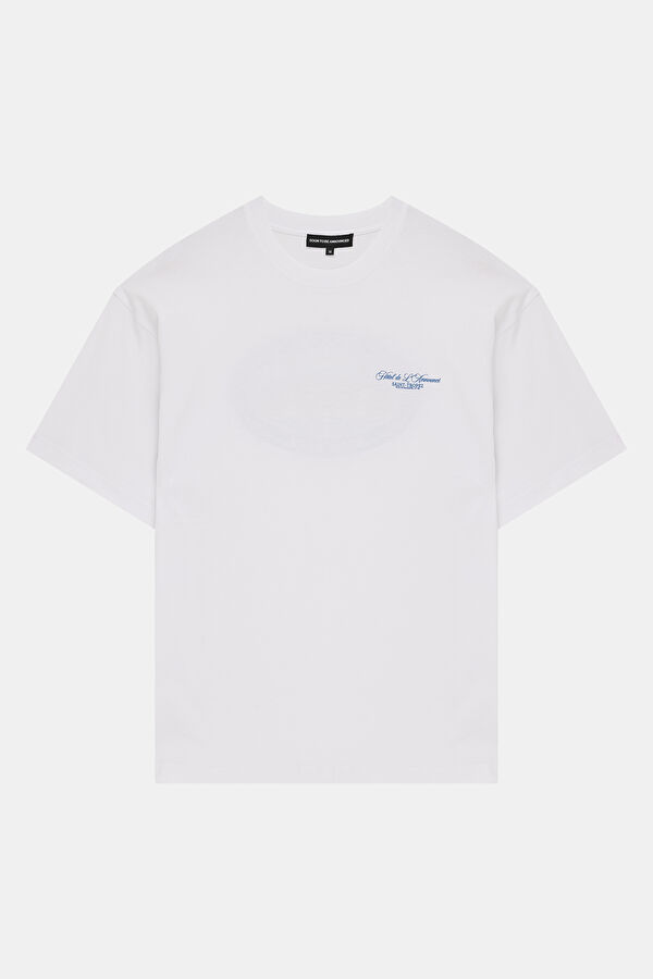 Relax Kalıp Beyaz Bisiklet Yaka Baskılı Erkek T-Shirt 4