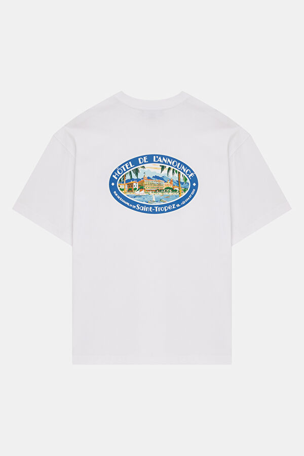 Relax Kalıp Beyaz Bisiklet Yaka Baskılı Erkek T-Shirt 5