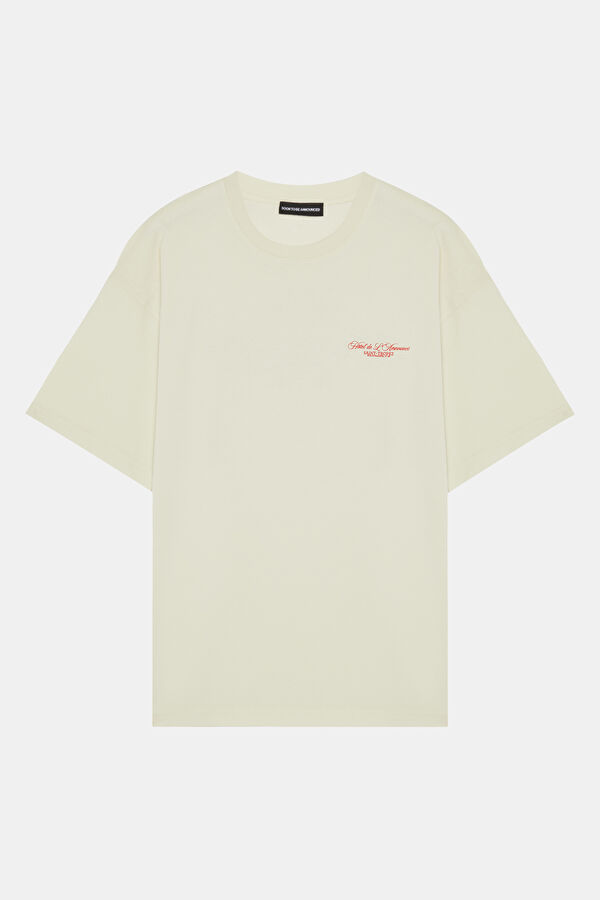 Relax Kalıp Krem Bisiklet Yaka Baskılı Erkek T-Shirt
