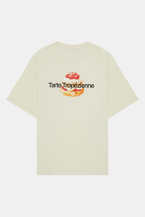 Relax Kalıp Krem Bisiklet Yaka Baskılı Erkek T-Shirt 2