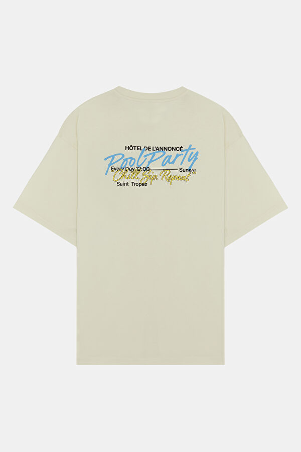 Relax Fit Cream Crew Neck Printed Men's T-Shirt 5