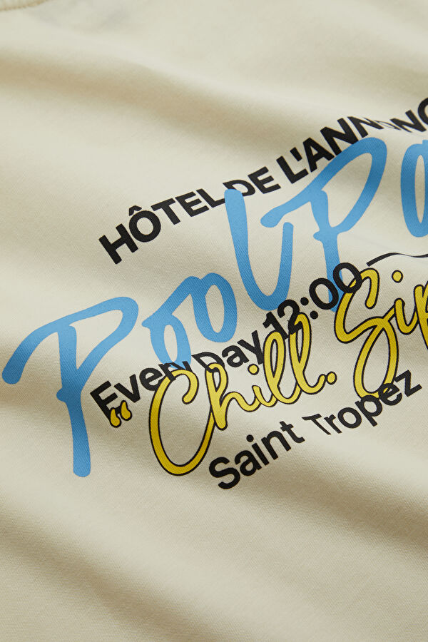 Relax Fit Cream Crew Neck Printed Men's T-Shirt 8
