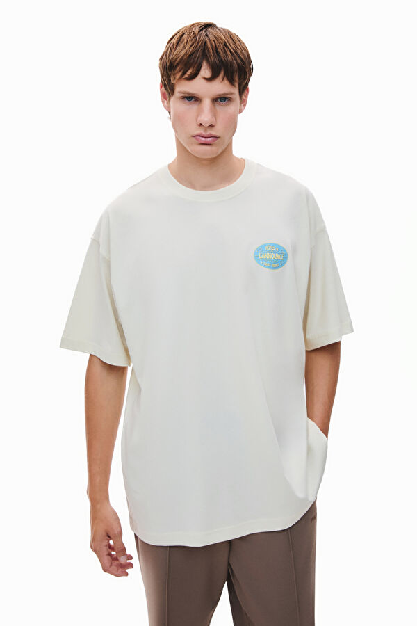 Relax Fit Cream Crew Neck Printed Men's T-Shirt