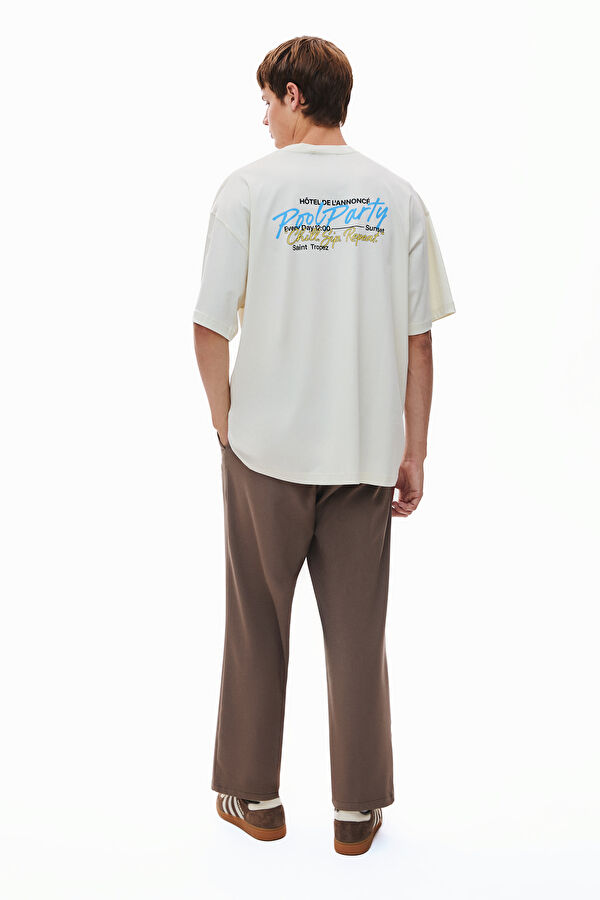 Relax Fit Cream Crew Neck Printed Men's T-Shirt 2