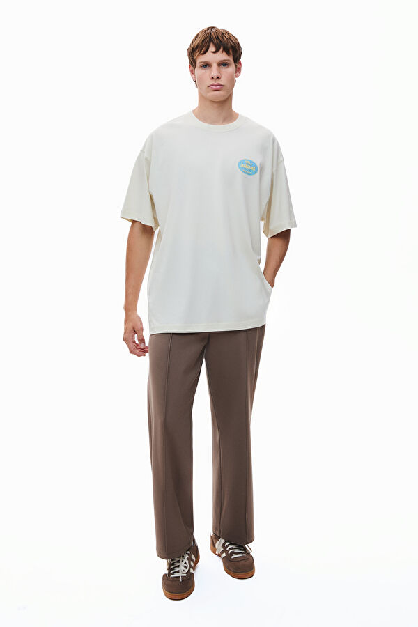 Relax Fit Cream Crew Neck Printed Men's T-Shirt 3