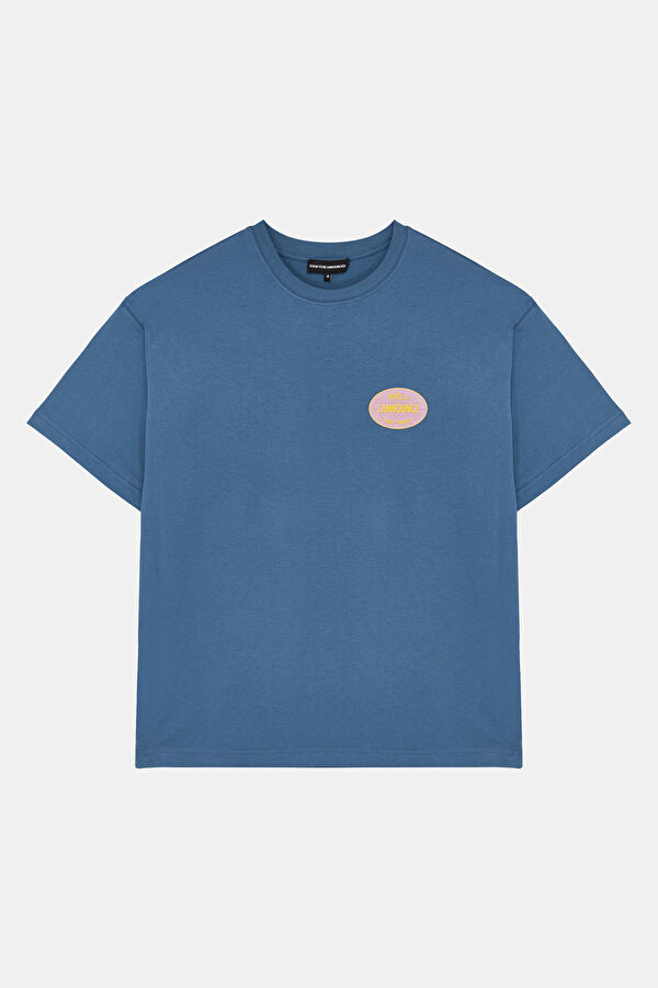 Relax Kalıp Lacivert Bisiklet Yaka Baskılı Erkek T-Shirt