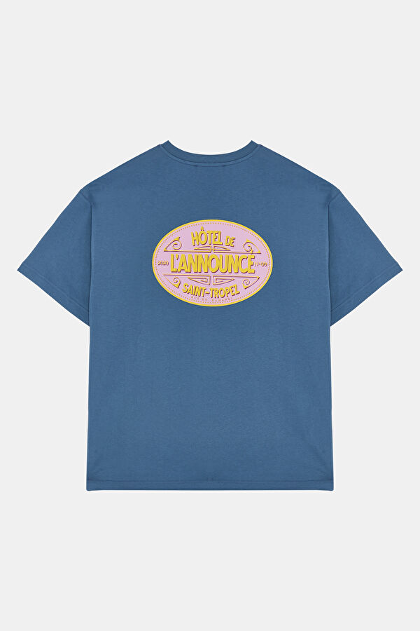 Relax Kalıp Lacivert Bisiklet Yaka Baskılı Erkek T-Shirt 2
