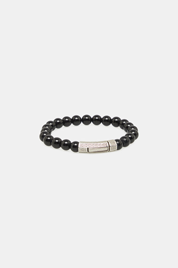 Single Layer Onyx Silver Bracelet 2