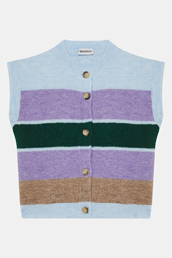 Multicolored Striped Patterned Knit Women's Cardigan